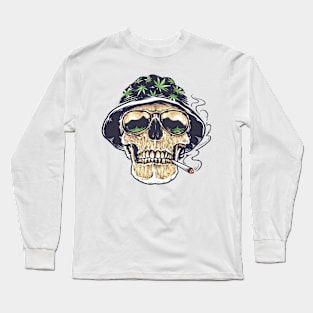 Smoking Rasta Skull Man Long Sleeve T-Shirt